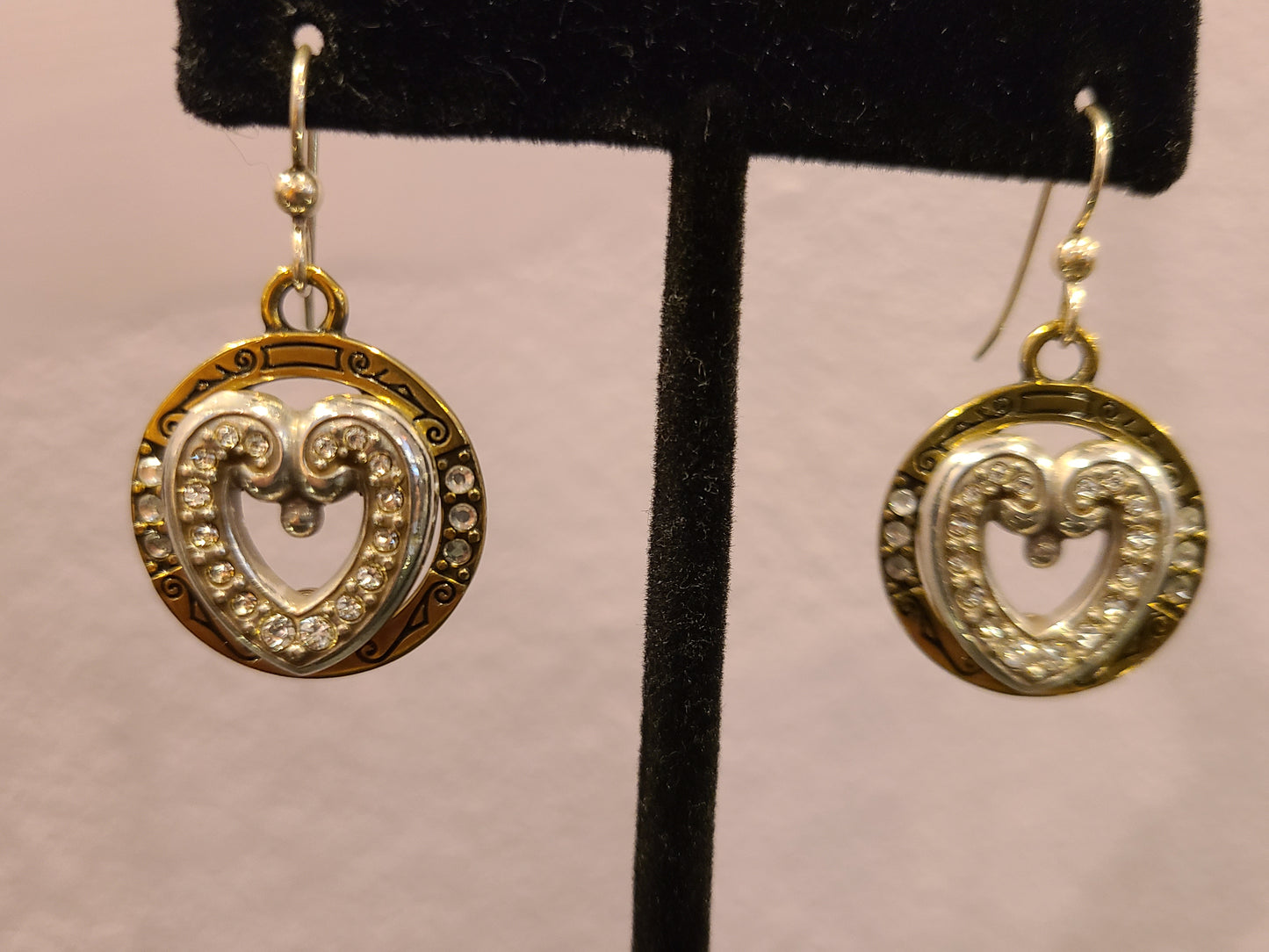 Brighton Silver and Gold Heart Earrings with Crystals E30
